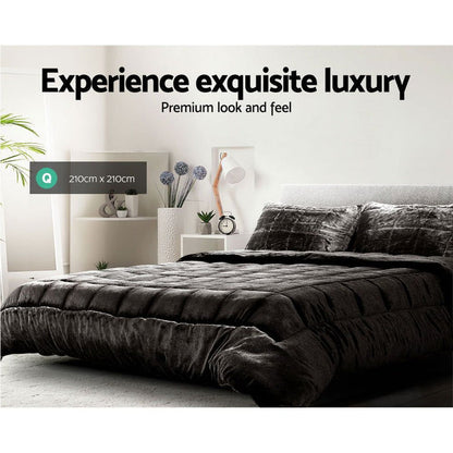 Giselle Bedding Faux Mink Quilt Queen Size Charcoal -Home Living Store - -