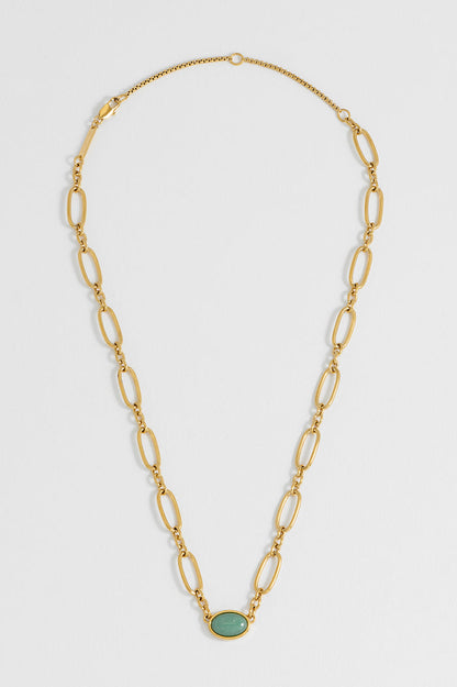 Green Aventurine Cabochon Chain Necklace