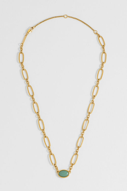 Green Aventurine Cabochon Chain Necklace