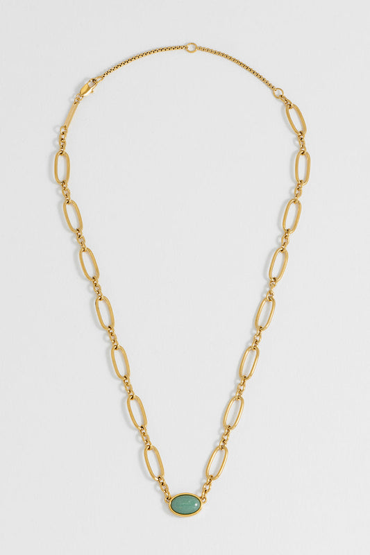 Green Aventurine Cabochon Chain Necklace