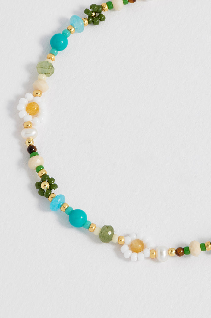 Green Beaded Flower Bracelet