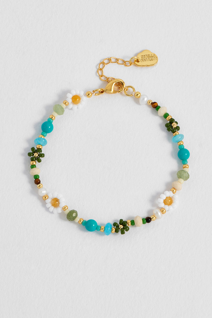 Green Beaded Flower Bracelet
