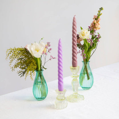 Green Glass Candle Holder | Valentines Decor |