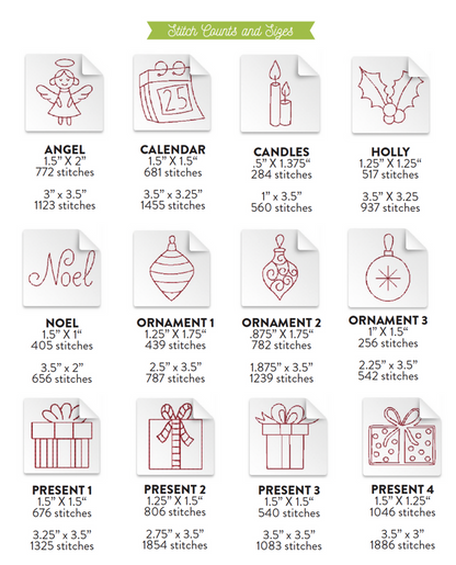 Holiday Doodles Redwork Set 1 (Downloadable Machine Embroidery Designs)
