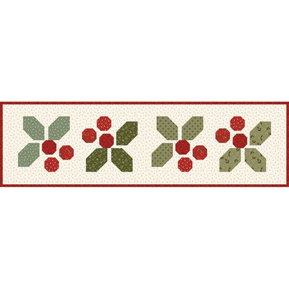 Patterned border with green and red shapes on a white background