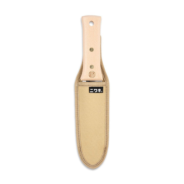 Niwaki trowel in canvas sheath on white background
