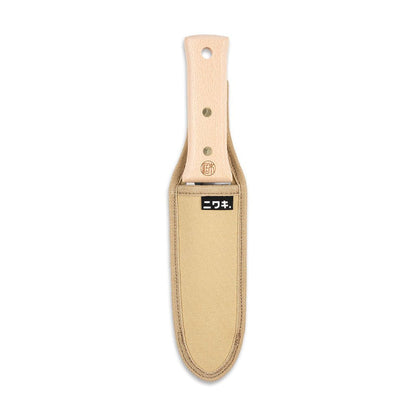 Niwaki trowel in canvas sheath on white background
