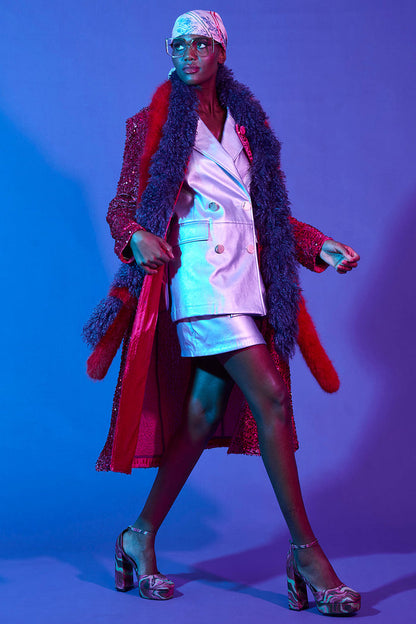Hot Pink Sequin Maxi Trench Coat