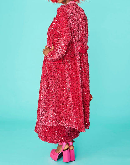 Hot Pink Sequin Maxi Trench Coat
