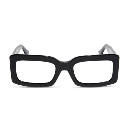diff eyewear indy square glasses with a black frame and prescription lenses front view