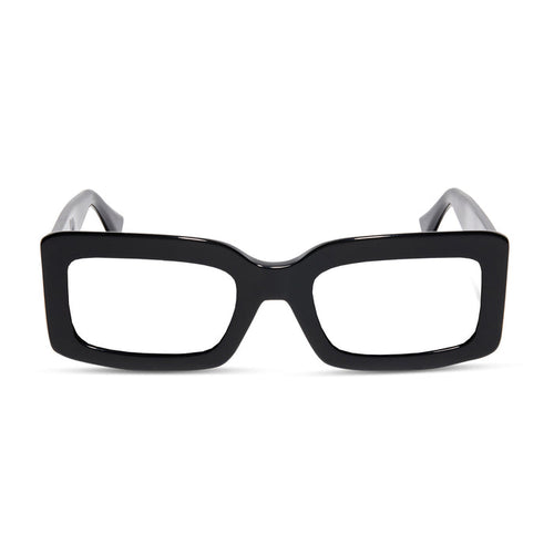 diff eyewear indy square glasses with a black frame and prescription lenses front view