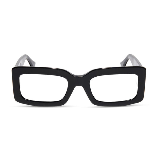 diff eyewear indy square glasses with a black frame and prescription lenses front view