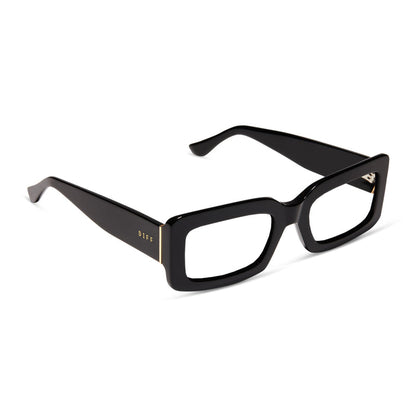 diff eyewear indy square glasses with a black frame and prescription lenses angled view