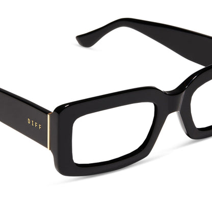 diff eyewear indy square glasses with a black frame and prescription lenses detailed view