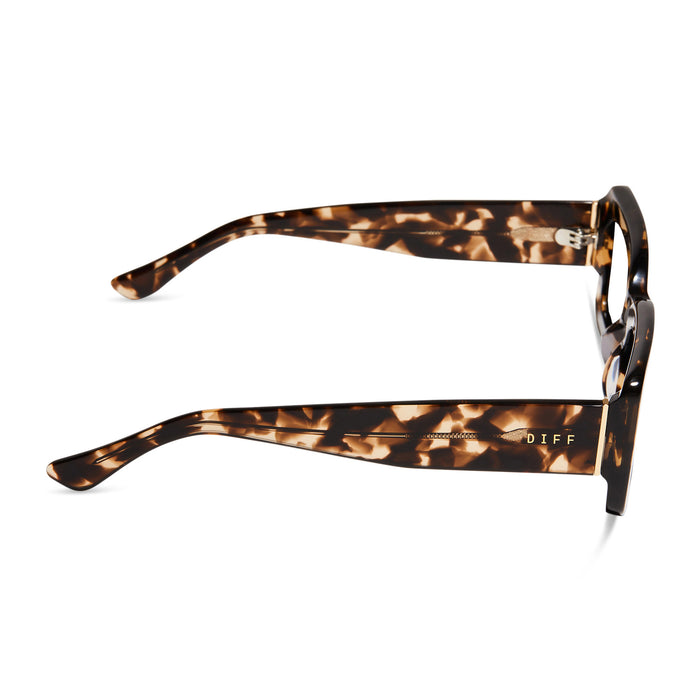 diff eyewear indy square glasses with a espresso tortoise frame and prescription lenses side view
