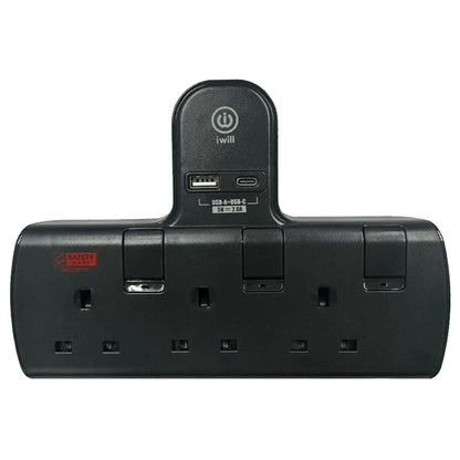 IW-T803U 3-WAY T-ADAPTOR WITH USB A & USB-C