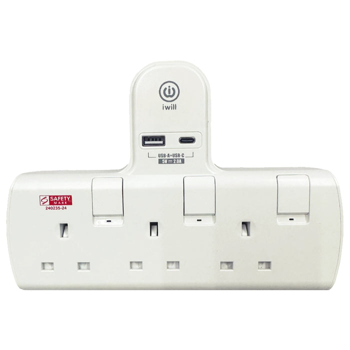 IW-T803U 3-WAY T-ADAPTOR WITH USB A & USB-C