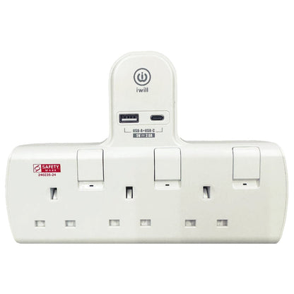 IW-T803U 3-WAY T-ADAPTOR WITH USB A & USB-C