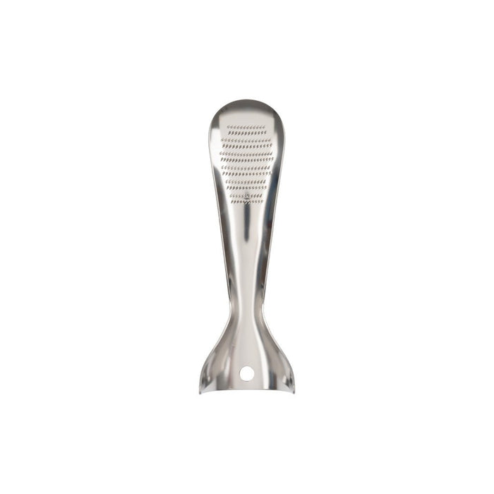 Stainless steel Japanese food grater standing on white background