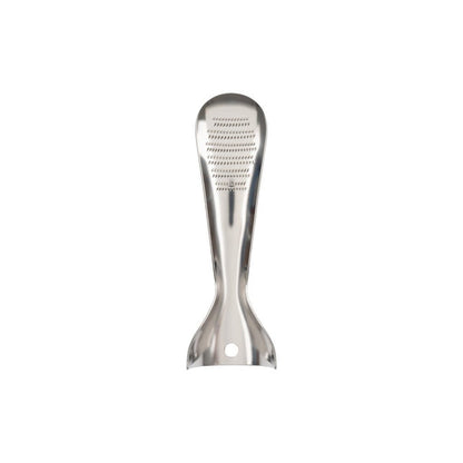 Stainless steel Japanese food grater standing on white background