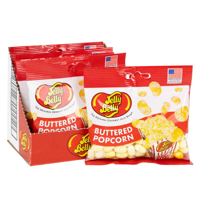 Jelly Belly Buttered Popcorn Jelly Bean Candy Peg Bags - 12 Count