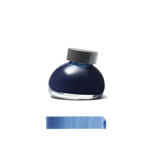 Blue Toppuri ink bottle with a gray cap on a white background