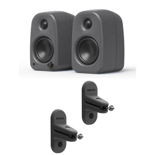 Kanto UKI 100W Bluetooth Desktop Speakers With SPW3 Universal Speaker Wall Mount Grey Grey