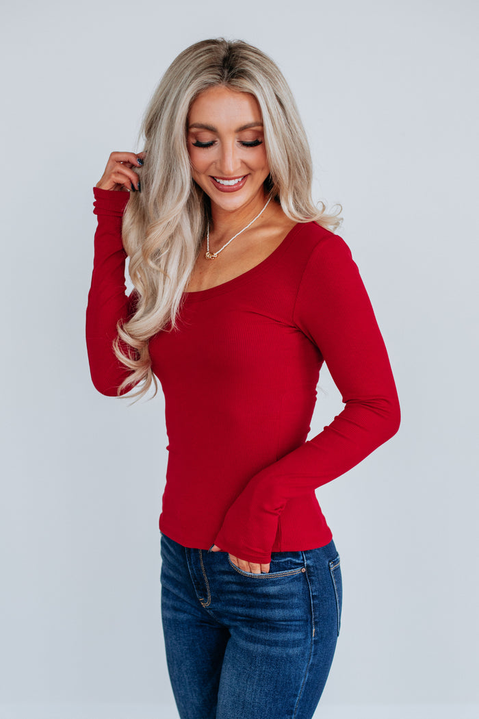 Kasen Ribbed Top - Ruby
