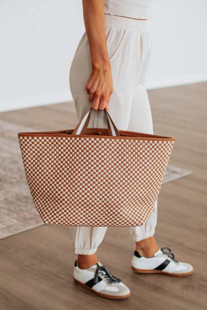 Keeley Checkered Tote Bag - Cognac