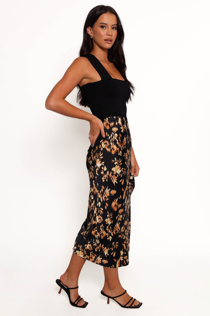 Petal and Pup USA BOTTOMS Kenna Satin Midi Skirt - Midnight Glow
