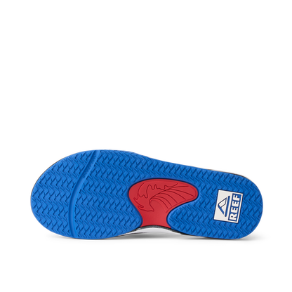 Kids Fanning outsole facing up showing traction pattern and arch support, beach-inspired comfort for boys ages 5-10.