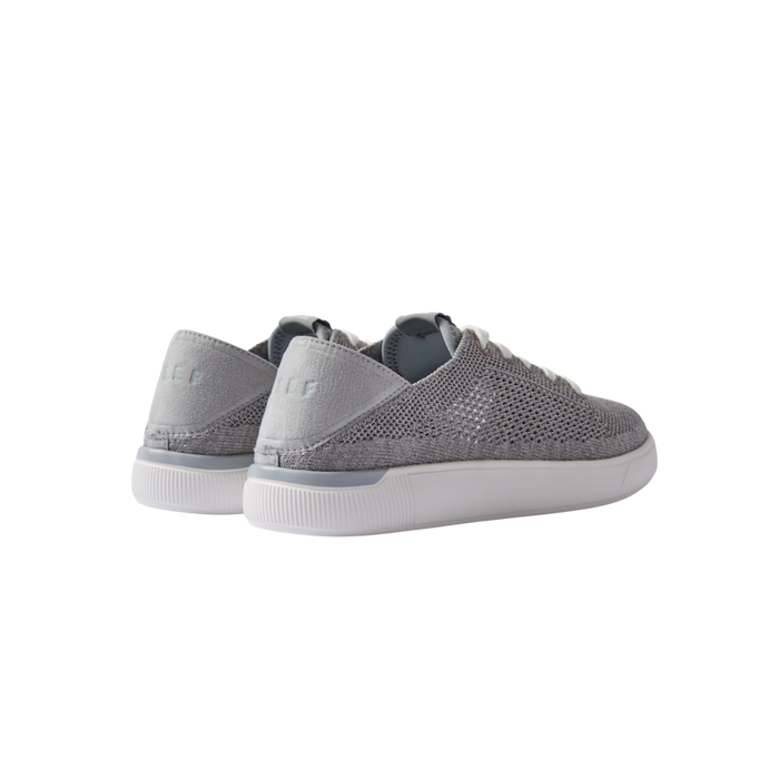 Kids Neptune grey shoes facing right showing heel and side, breathable mesh, lightweight with arch support and cushioning.