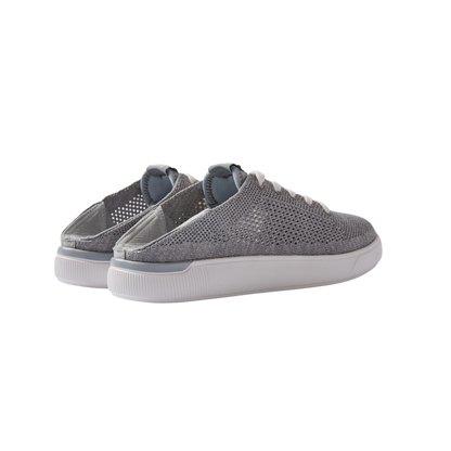 Kids Neptune grey sneaker shoes facing left, showing back and side with breathable knit upper and cushioned sole.