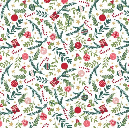 Kimberbell - A Quilty Little Christmas, Ornaments White (3 Yard Cut)