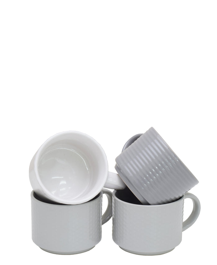 kitchen Life 4 Piece Mug Set - Embossed White and grey