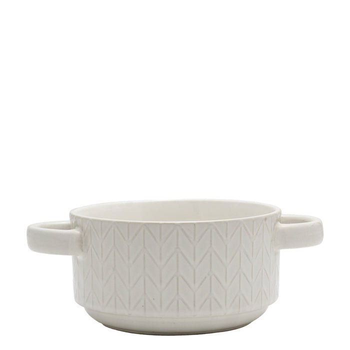 Kitchen Life Embossed Ceramic Soup & Serving Bowl - White