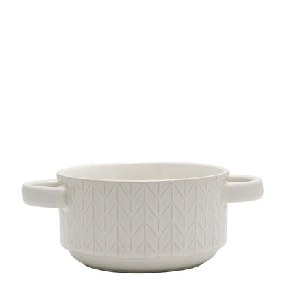 Kitchen Life Embossed Ceramic Soup & Serving Bowl - White