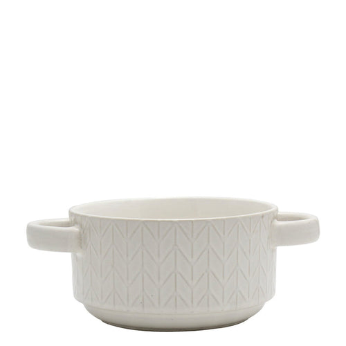 Kitchen Life Embossed Ceramic Soup & Serving Bowl - White