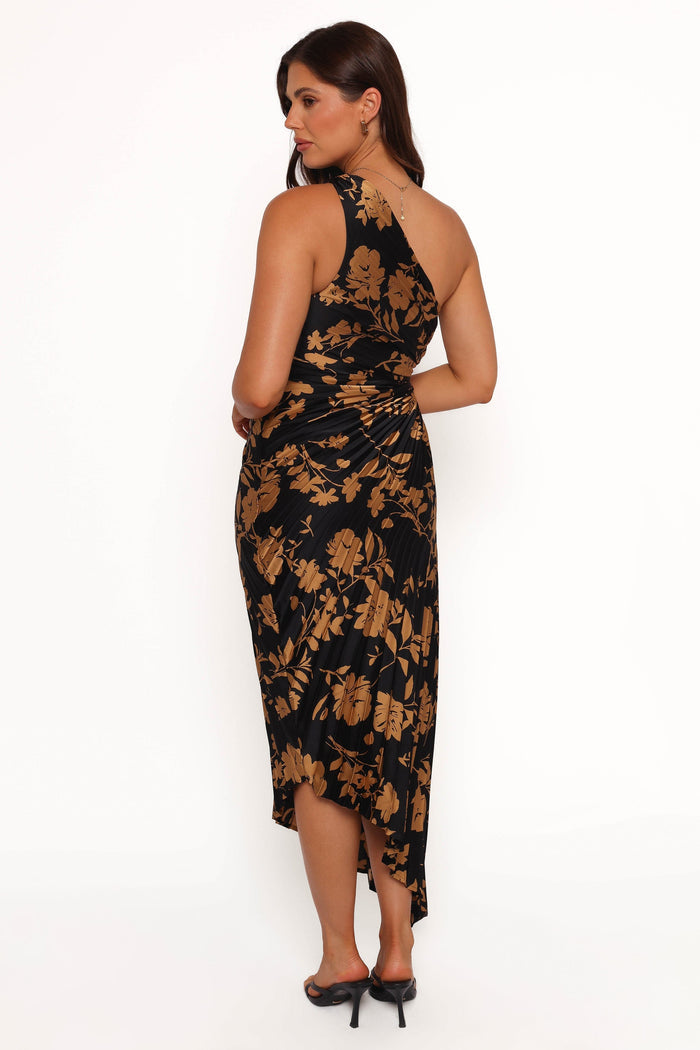 Petal and Pup USA DRESSES Kleo One Shoulder Maxi Dress - Black/Gold