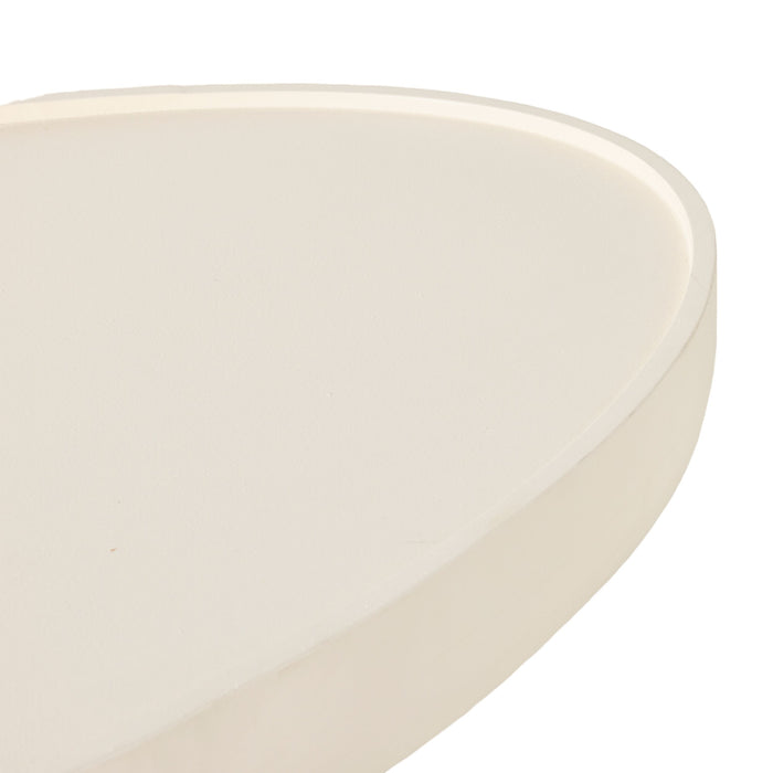 Close-up of the Lani Oval Coffee Table (120 x 39 x 65cm) featuring a smooth, rounded mango wood surface with a white wash finish and a slightly raised edge against a white background.