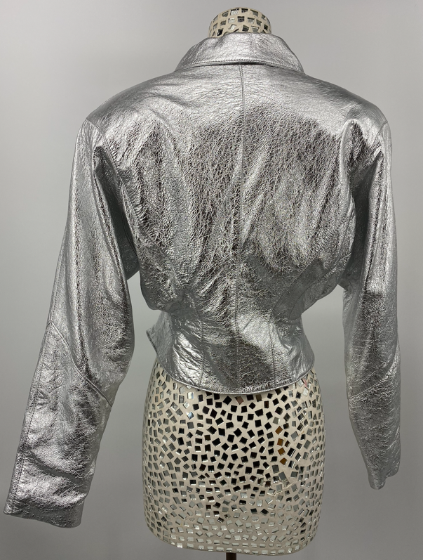Lillie Rubin Leather Metallic Silver Jacket