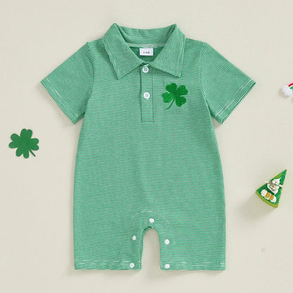 LUCKY CLOVER Striped Collar Romper