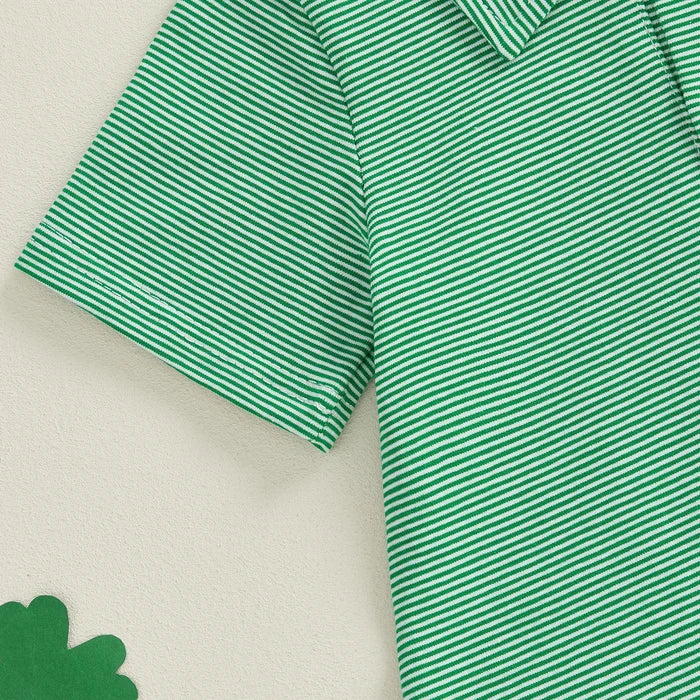 LUCKY CLOVER Striped Collar Romper