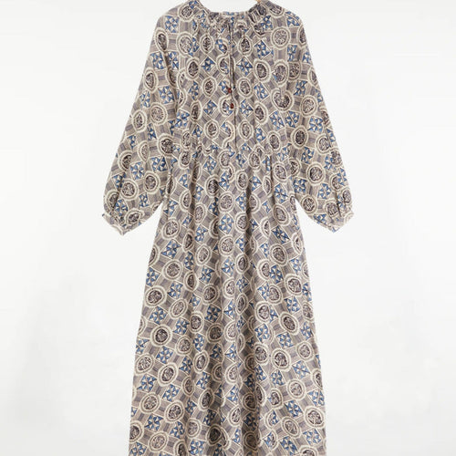 Mahira Dress Tile Print Indigo