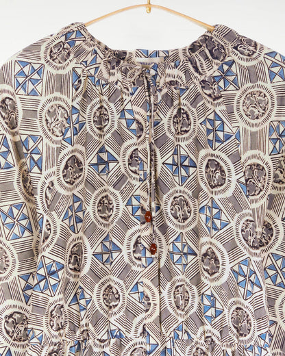 Mahira Dress Tile Print Indigo