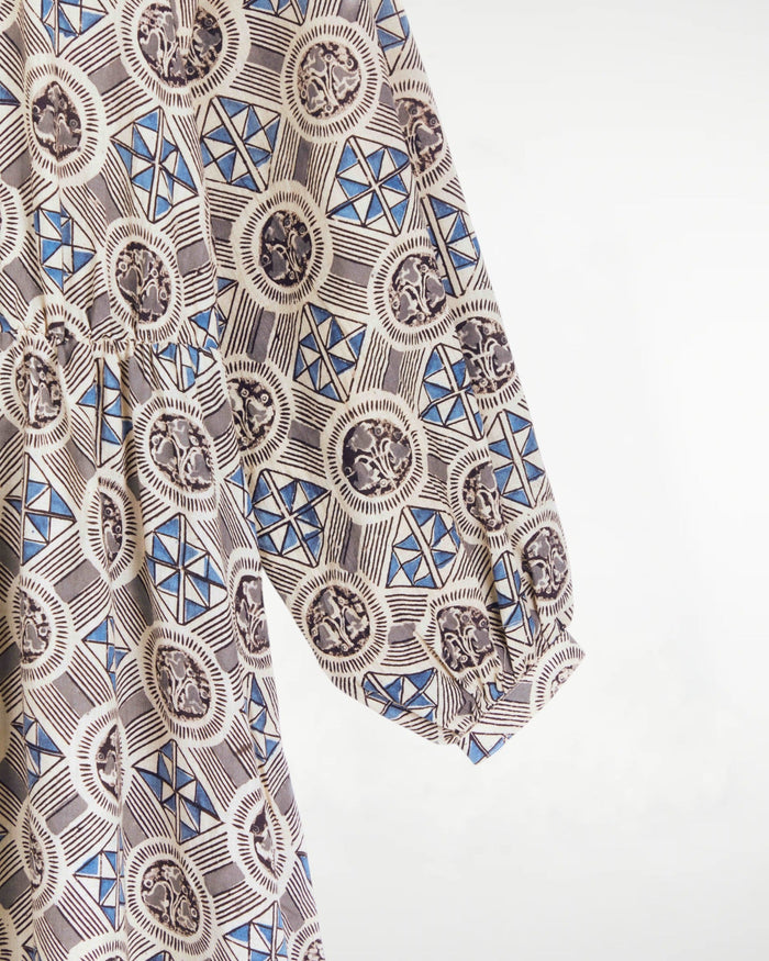 Mahira Dress Tile Print Indigo
