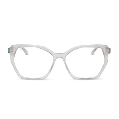 diff eyewear featuring the maisie cateye glasses with a opalescent pink frame and prescription lenses front view