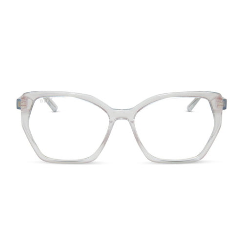 diff eyewear featuring the maisie cateye glasses with a opalescent pink frame and prescription lenses front view