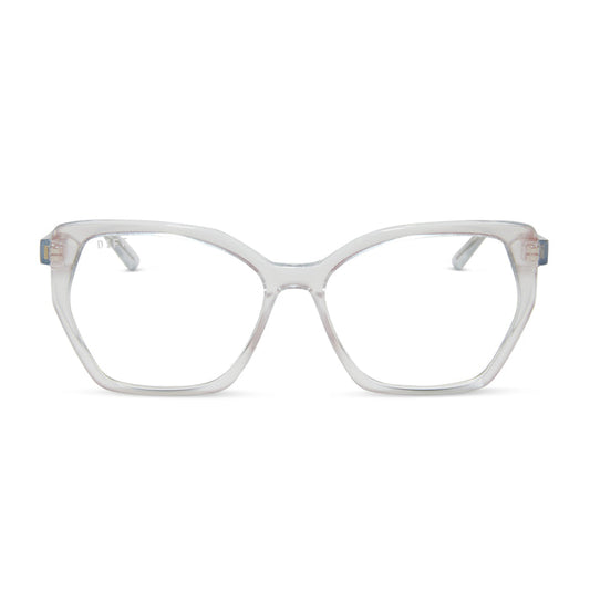diff eyewear featuring the maisie cateye glasses with a opalescent pink frame and prescription lenses front view