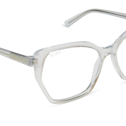 diff eyewear featuring the maisie cateye glasses with a opalescent pink frame and prescription lenses detailed view